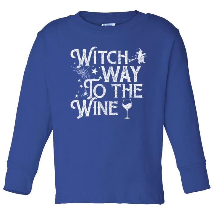 Witch Way To The Wine Funny Spooky Halloween Funny Gift Toddler Long Sleeve Shirt