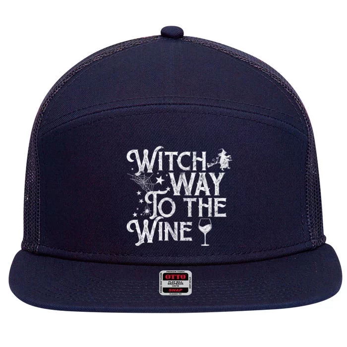 Witch Way To The Wine Funny Spooky Halloween Funny Gift 7 Panel Mesh Trucker Snapback Hat