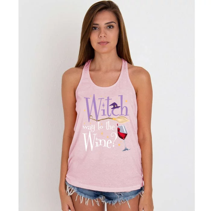 Witch Way To The Wine Halloween Ing For Wiccan Witches Gift Women's Knotted Racerback Tank