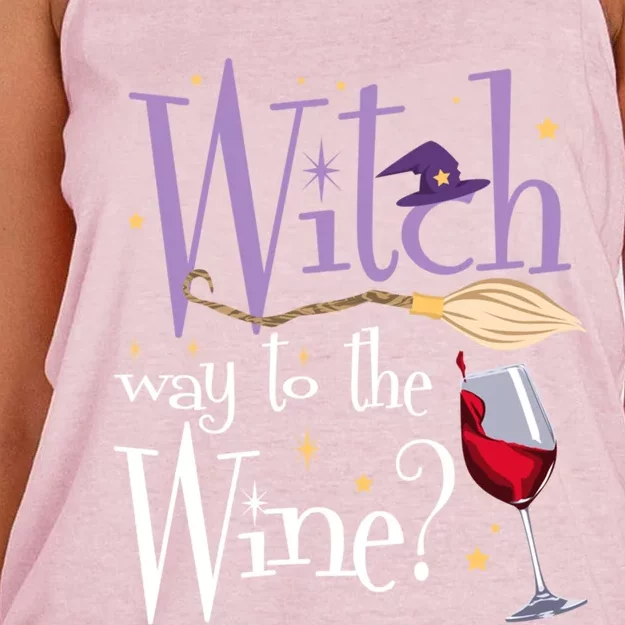 Witch Way To The Wine Halloween Ing For Wiccan Witches Gift Women's Knotted Racerback Tank