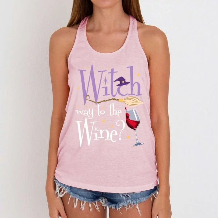 Witch Way To The Wine Halloween Ing For Wiccan Witches Gift Women's Knotted Racerback Tank