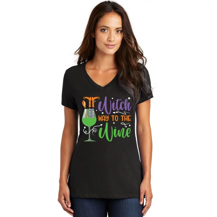 Witch Way To The Wine Halloween Party Women's V-Neck T-Shirt