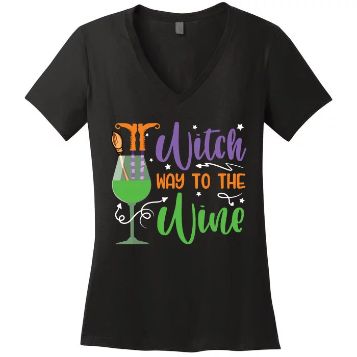 Witch Way To The Wine Halloween Party Women's V-Neck T-Shirt