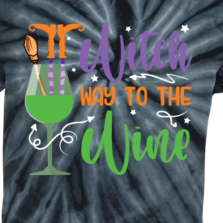 Witch Way To The Wine Halloween Party Kids Tie-Dye T-Shirt