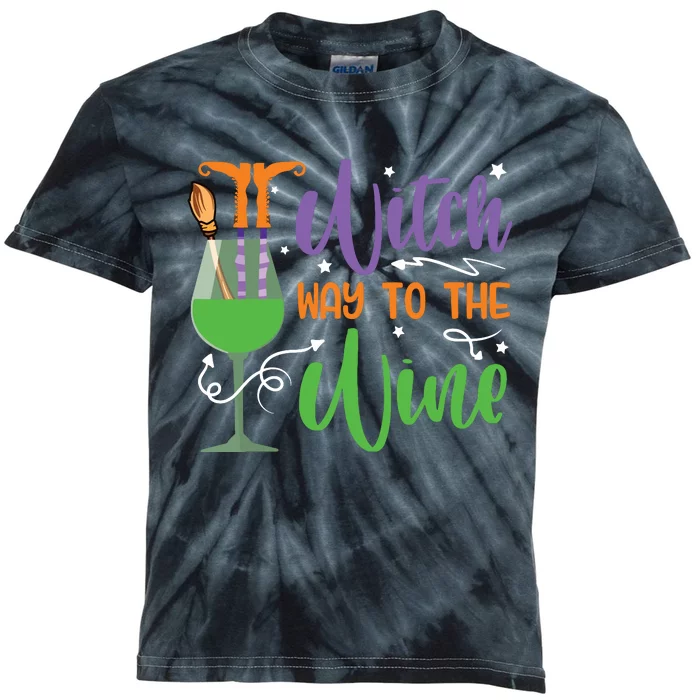 Witch Way To The Wine Halloween Party Kids Tie-Dye T-Shirt