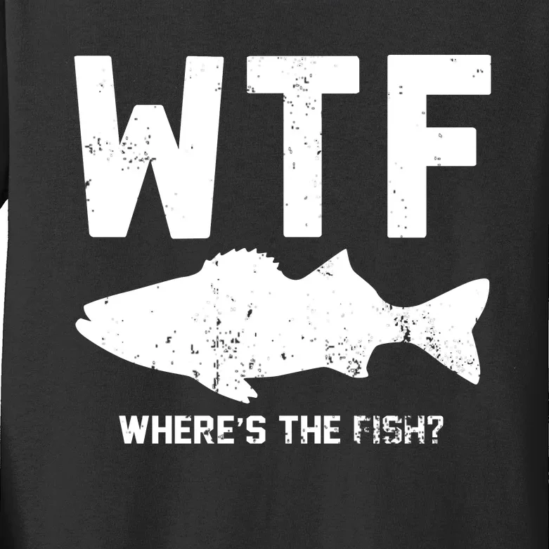 Wtf Wheres The Fish Funny Fishing Kids Long Sleeve Shirt