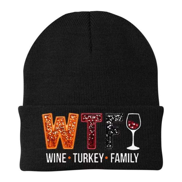 Wtf Wine Turkey Family Funny Thanksgiving Gift Knit Cap Winter Beanie