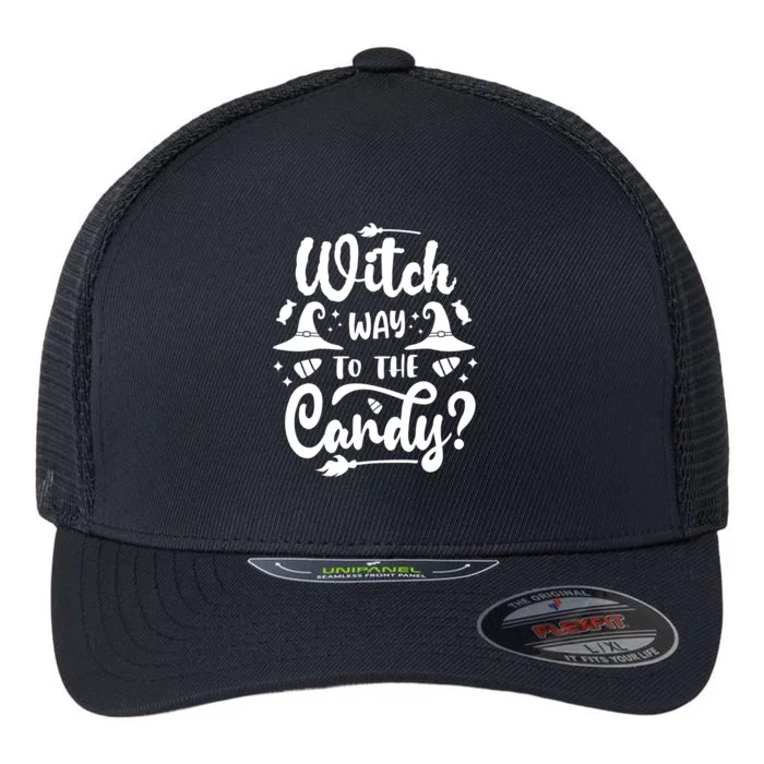 Witch Way To The Candy Cute Halloween Flexfit Unipanel Trucker Cap