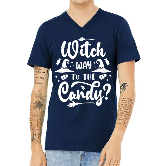 Witch Way To The Candy Cute Halloween V-Neck T-Shirt