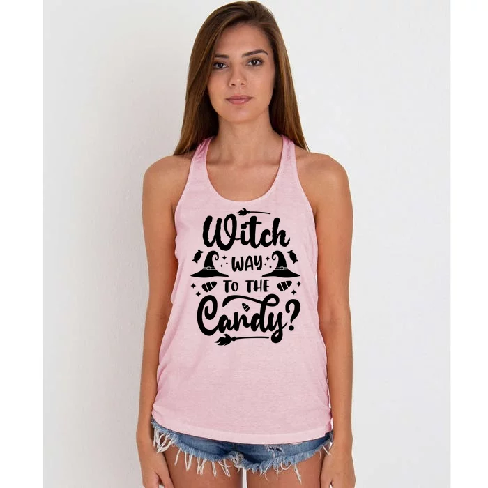 Witch Way To The Candy Cute Halloween Women's Knotted Racerback Tank