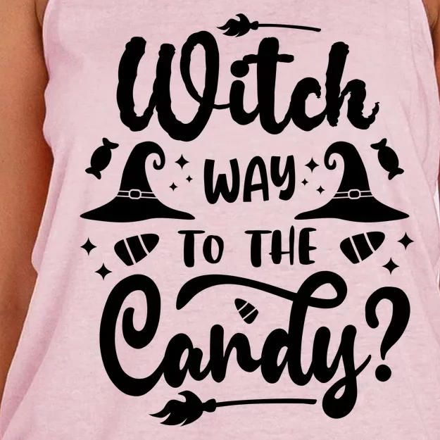 Witch Way To The Candy Cute Halloween Women's Knotted Racerback Tank