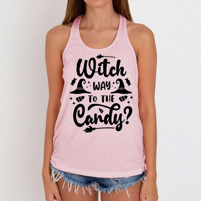 Witch Way To The Candy Cute Halloween Women's Knotted Racerback Tank