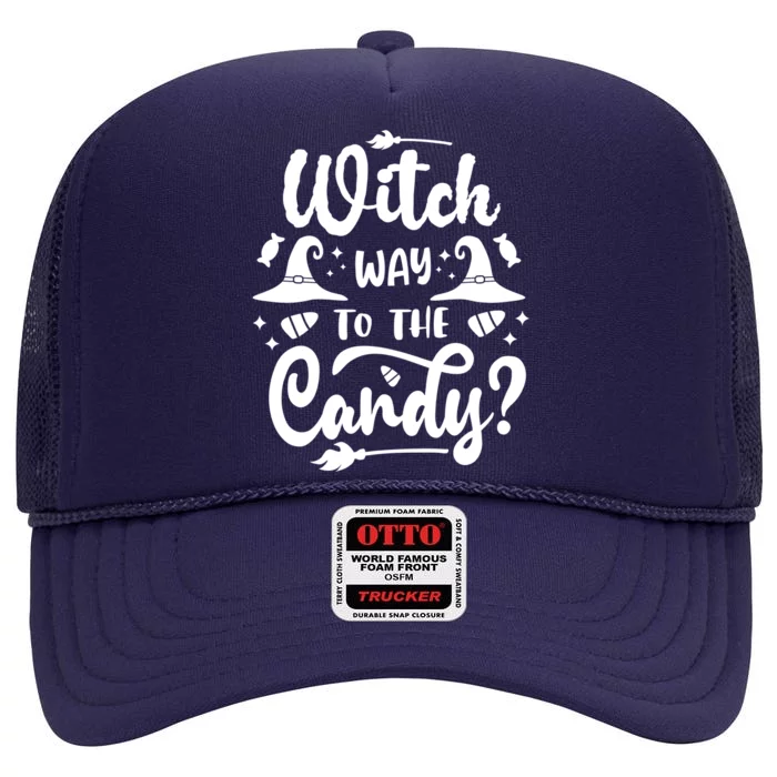 Witch Way To The Candy Cute Halloween High Crown Mesh Trucker Hat