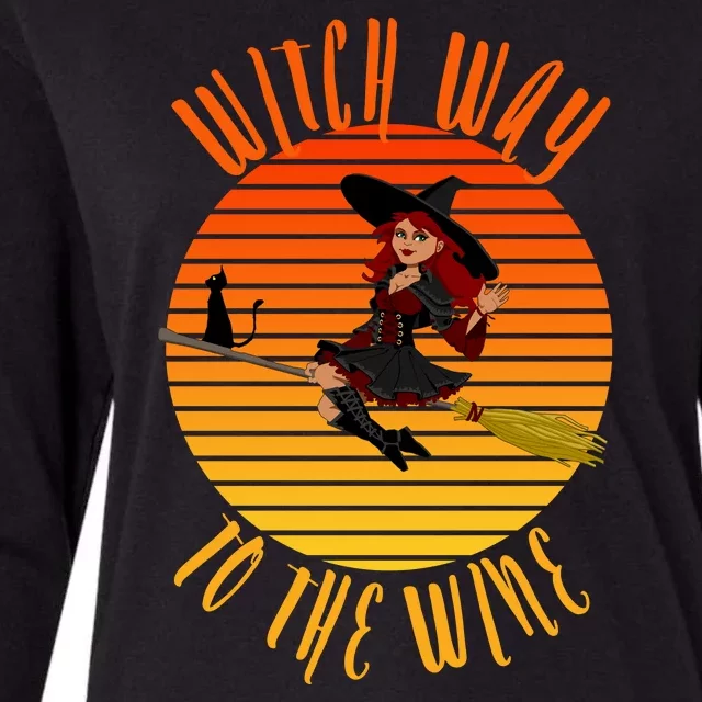 Witch Way To The Wine, Funny Wine Halloween Witch Wine Womens Cotton Relaxed Long Sleeve T-Shirt