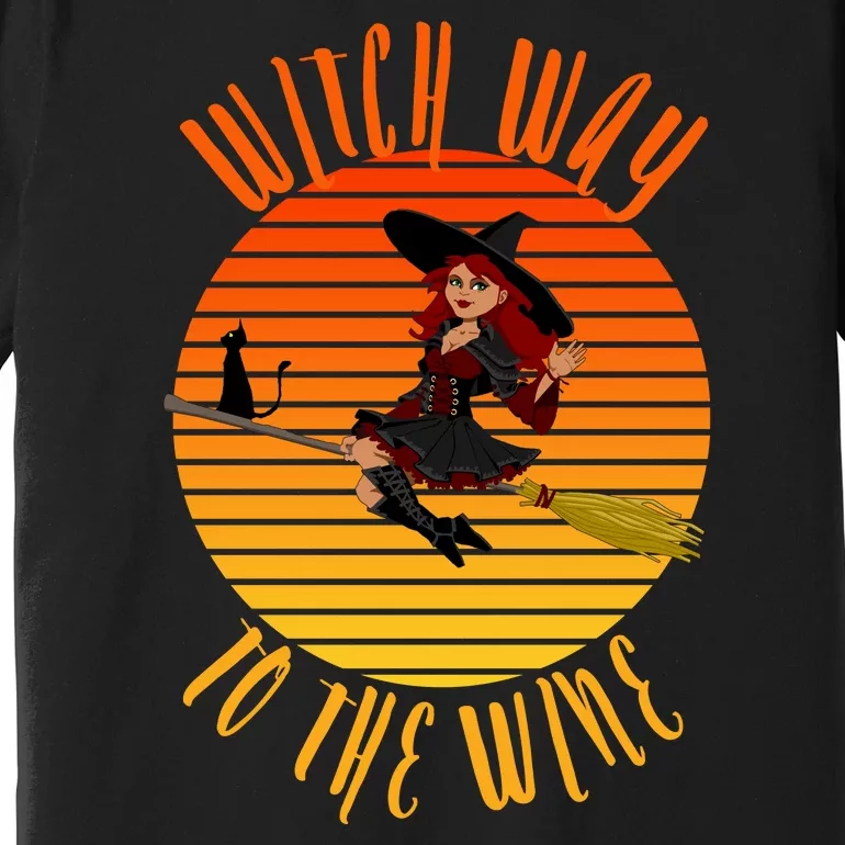 Witch Way To The Wine, Funny Wine Halloween Witch Wine Premium T-Shirt