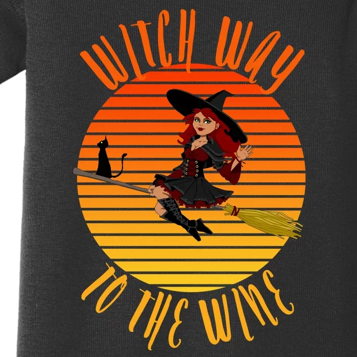 Witch Way To The Wine, Funny Wine Halloween Witch Wine Baby Bodysuit