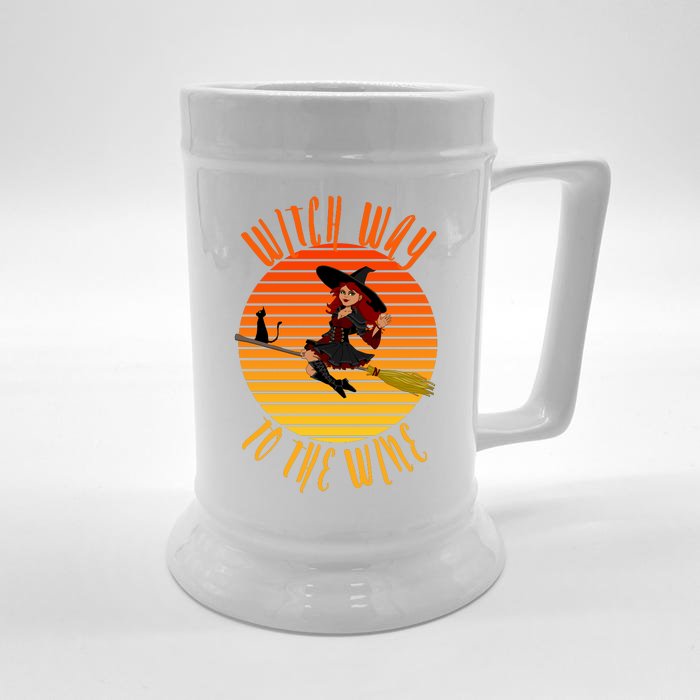 Witch Way To The Wine, Funny Wine Halloween Witch Wine Front & Back Beer Stein