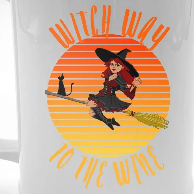 Witch Way To The Wine, Funny Wine Halloween Witch Wine Front & Back Beer Stein