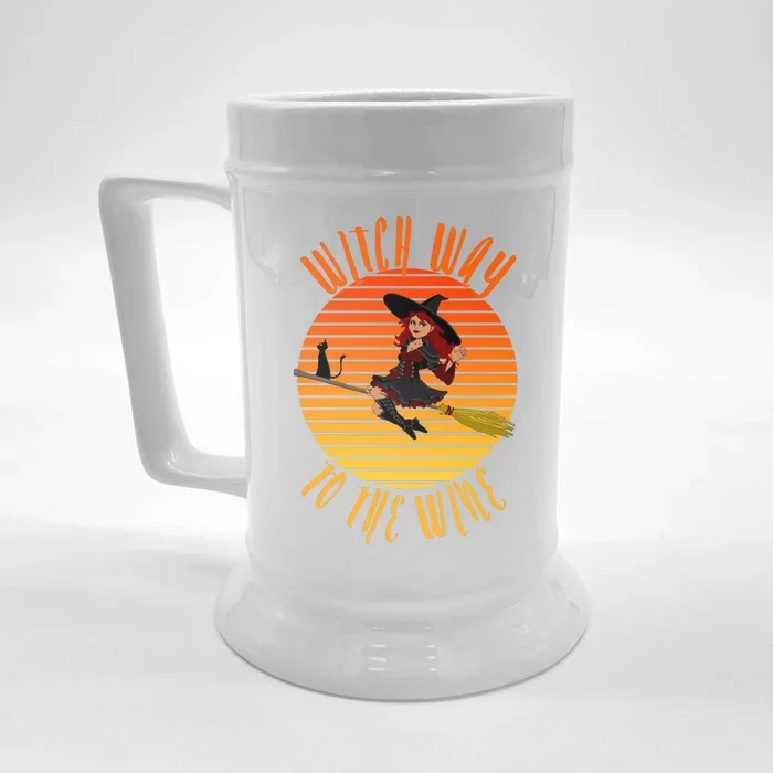 Witch Way To The Wine, Funny Wine Halloween Witch Wine Front & Back Beer Stein