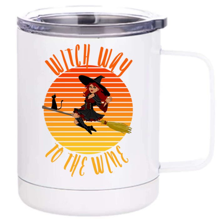 Witch Way To The Wine, Funny Wine Halloween Witch Wine Front & Back 12oz Stainless Steel Tumbler Cup