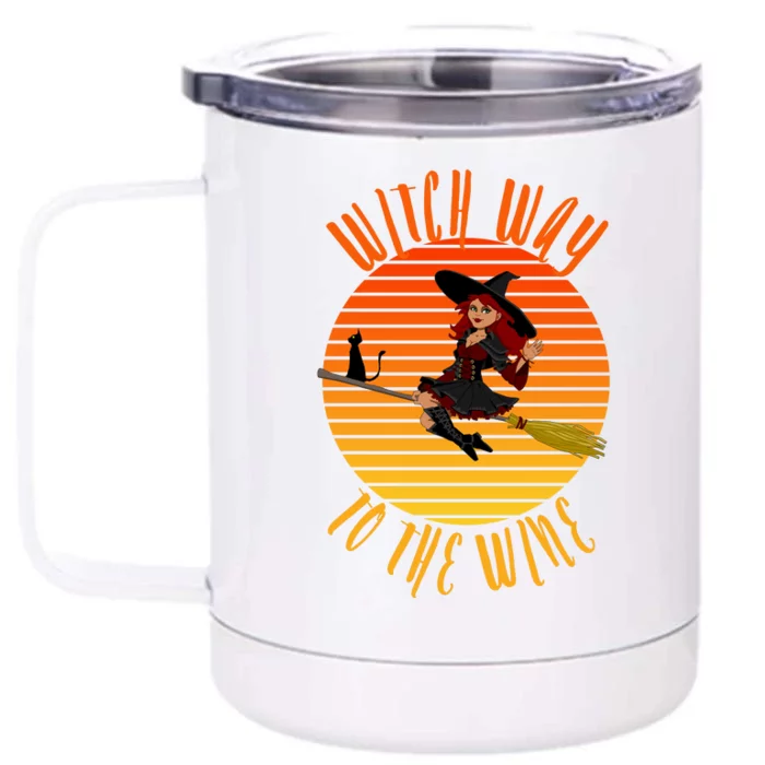 Witch Way To The Wine, Funny Wine Halloween Witch Wine Front & Back 12oz Stainless Steel Tumbler Cup