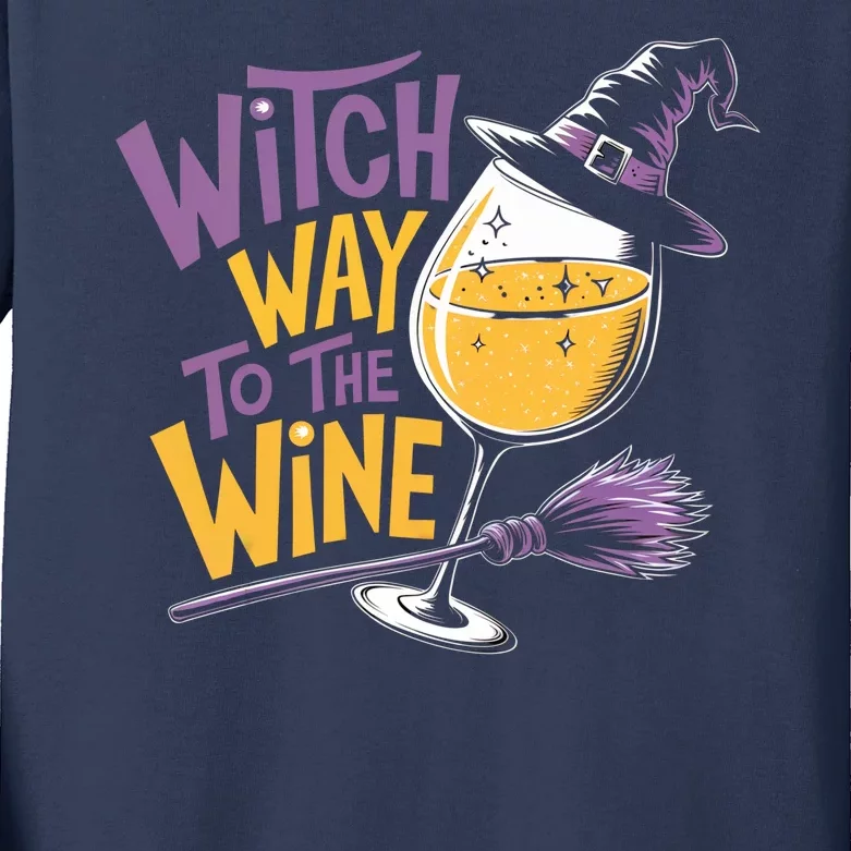 Witch Way To The Wine Funny Halloween Costume Funny Salem Witch Costume Kids Long Sleeve Shirt