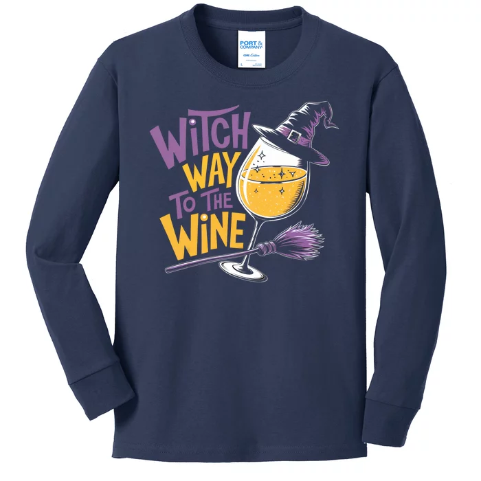 Witch Way To The Wine Funny Halloween Costume Funny Salem Witch Costume Kids Long Sleeve Shirt