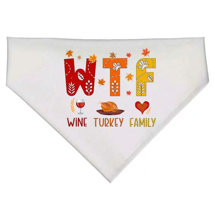 Wtf Wine Turkey Family Funny Thanksgiving Gift USA-Made Doggie Bandana