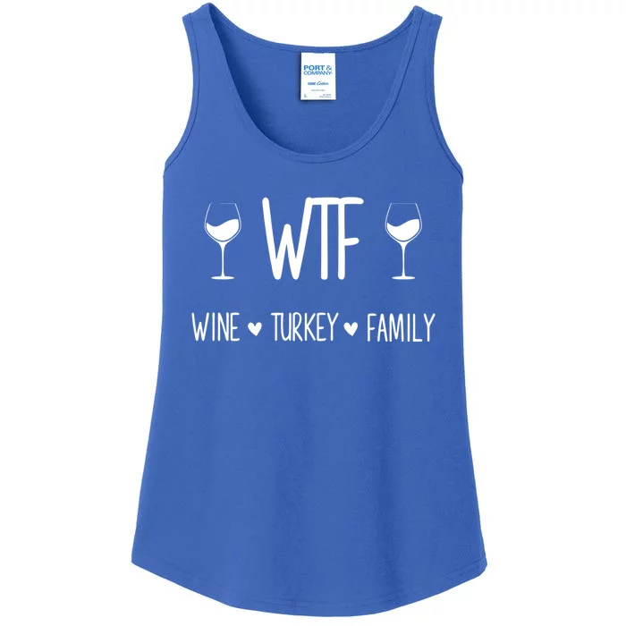 Wtf Wine Turkey Family Funny Thanksgiving Turkey Day Costume Gift Ladies Essential Tank