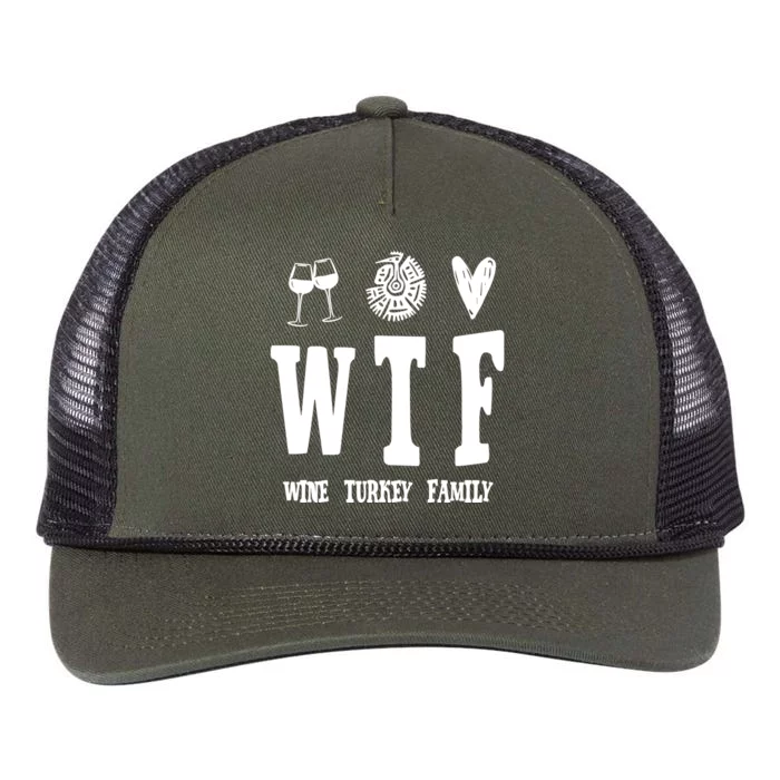 Wtf Wine Turkey Family Funny Holiday Retro Rope Trucker Hat Cap