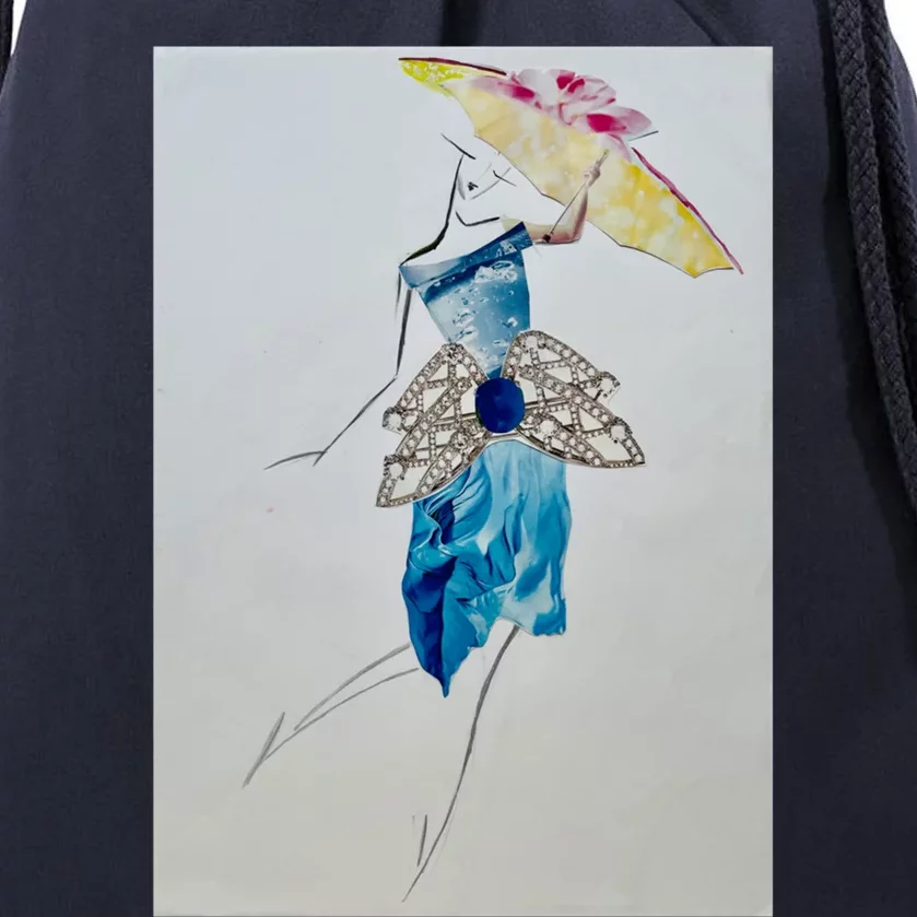 Walking With Umbrella Long Drawstring Bag