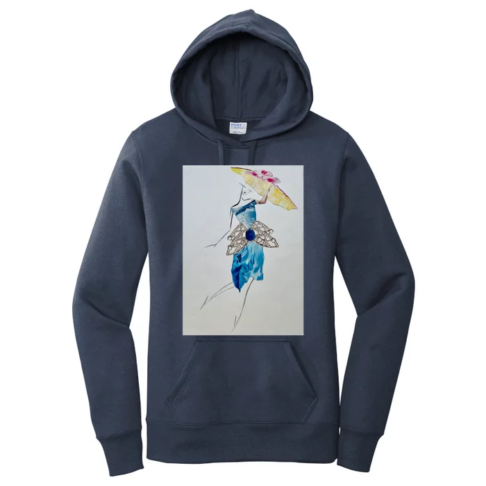 Walking With Umbrella Long Women's Pullover Hoodie