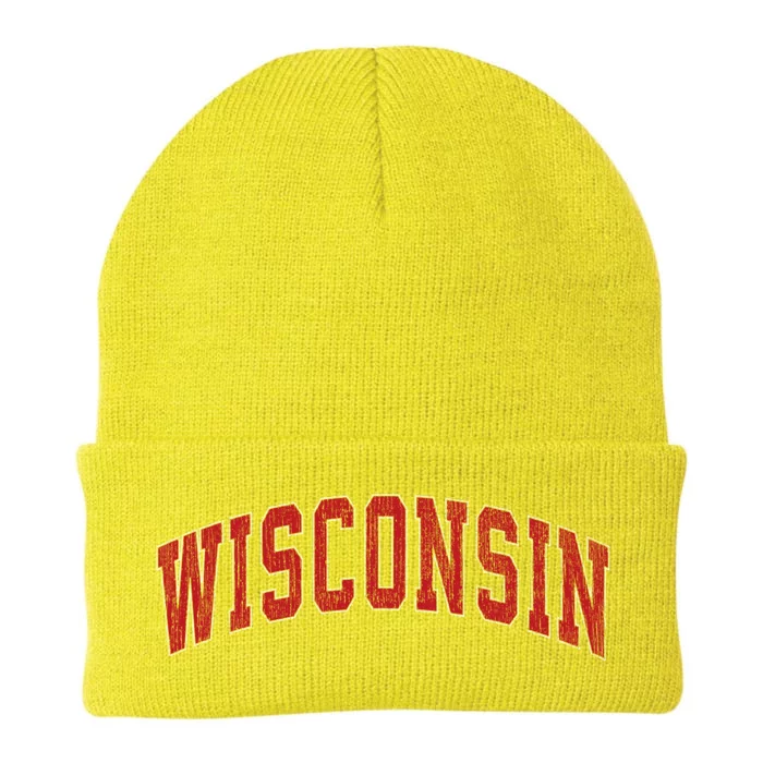 Wisconsin Wi Vintage Athletic Sports Knit Cap Winter Beanie