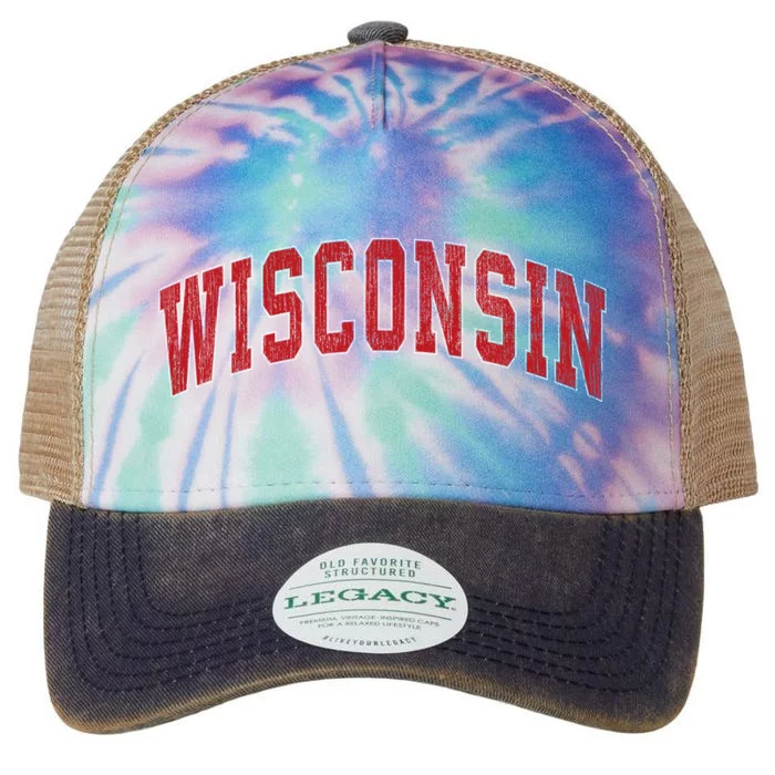 Wisconsin Wi Vintage Athletic Sports Legacy Tie Dye Trucker Hat