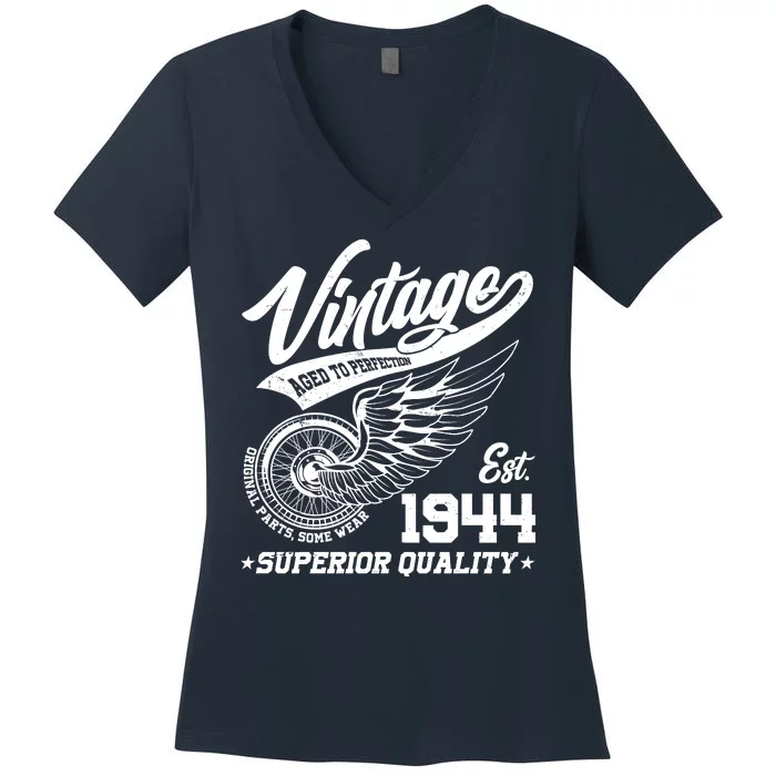 Winged Wheel Vintage 1944 Aged To Perfection Superior Quality 80th Birthday Women's V-Neck T-Shirt