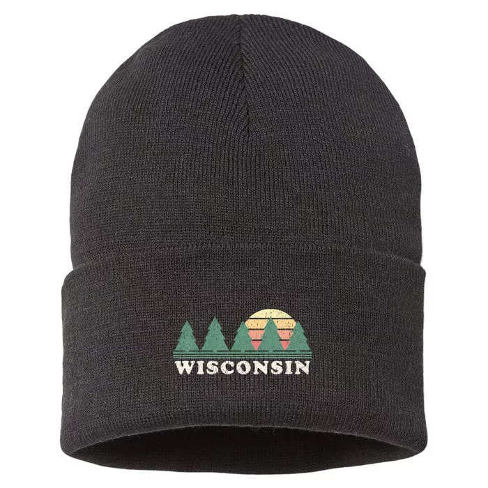 Wisconsin Wi Vintage Retro 70s Design Sustainable Knit Beanie