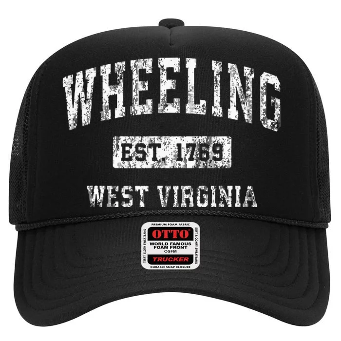 Wheeling West Virginia Wv Vintage Established Sports High Crown Mesh Trucker Hat