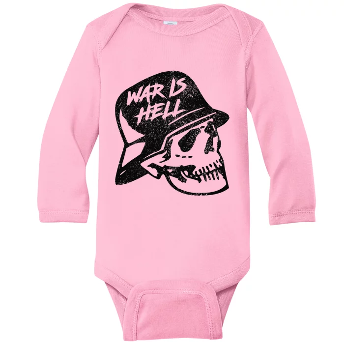 WWI WWII Veteran Military Skull - War Is Hell Baby Long Sleeve Bodysuit