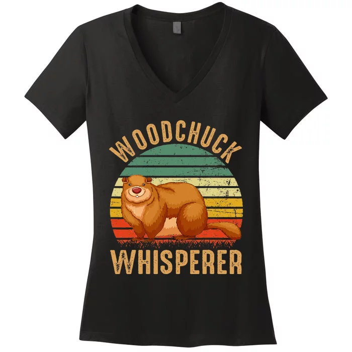 Woodchuck Whisperer Vintage Graphic Women's V-Neck T-Shirt