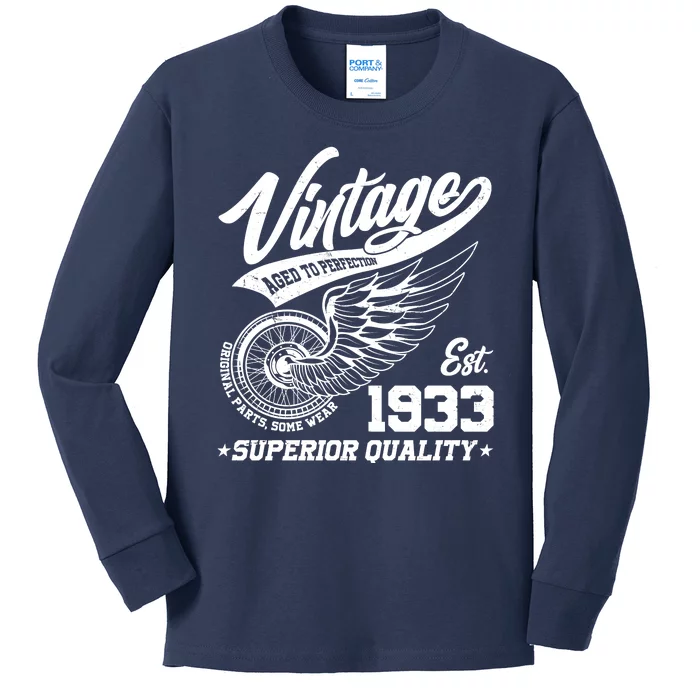 Winged Wheel Vintage 1933 Aged To Perfection Superior Quality 90th Birthday Kids Long Sleeve Shirt