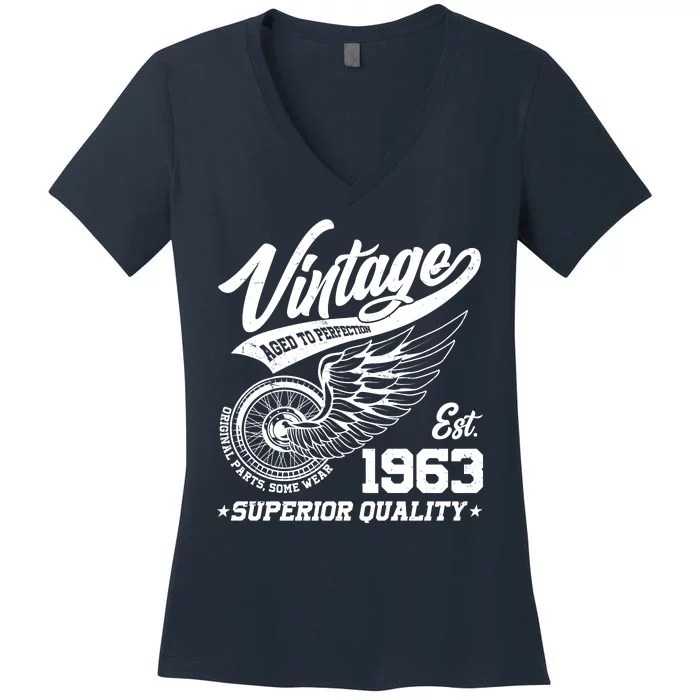 Winged Wheel Vintage 1963 Aged To Perfection Superior Quality 60th Birthday Women's V-Neck T-Shirt