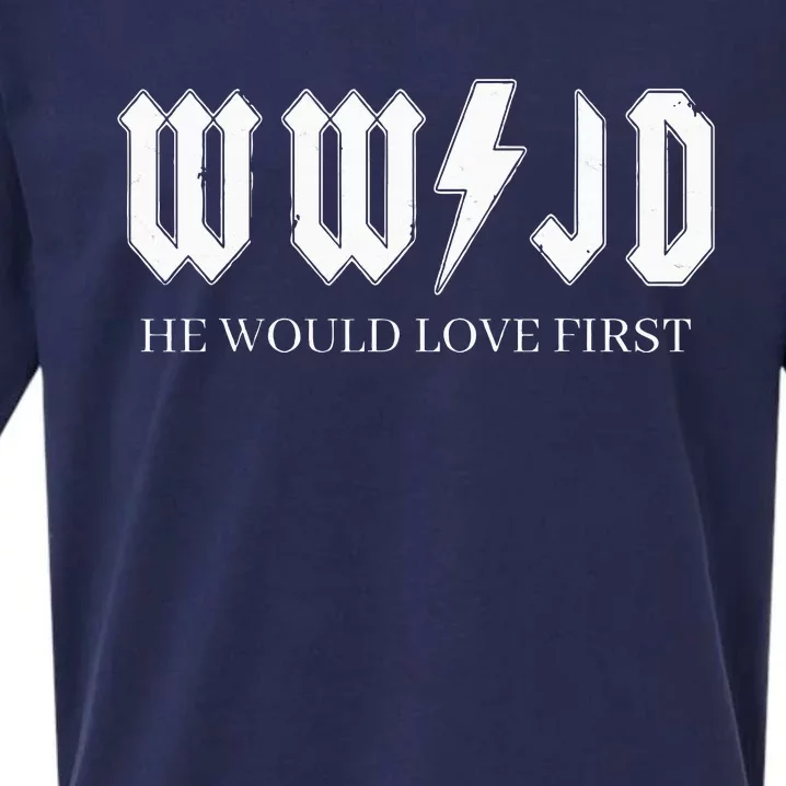 Wwjd What Would Jesus Do He Would Love First Sueded Cloud Jersey T-Shirt