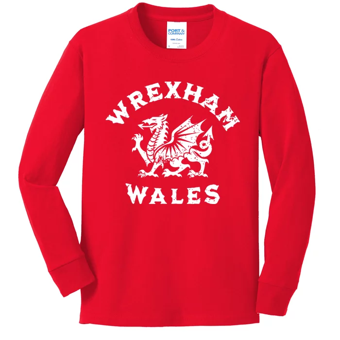 Wrexham Wales Welsh Dragon Flag Vintage Kids Long Sleeve Shirt