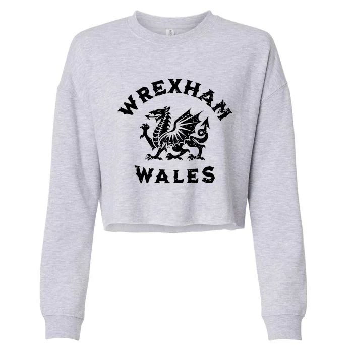 Wrexham Wales Welsh Dragon Flag Vintage Cropped Pullover Crew