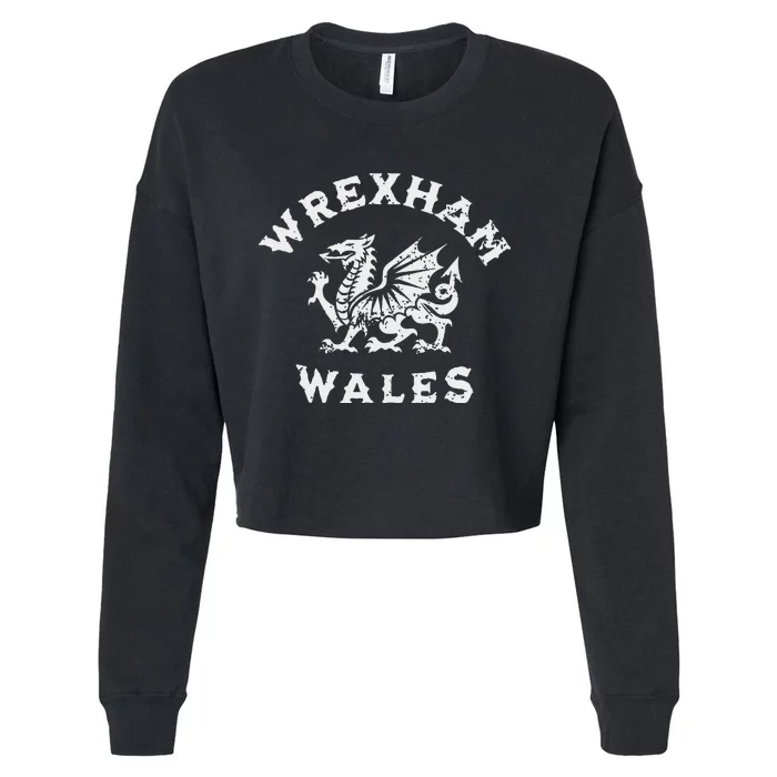 Wrexham Wales Welsh Dragon Flag Vintage Cropped Pullover Crew