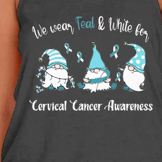 We Wear With Teal & White For Cervical Cancer Awareness Women's Knotted Racerback Tank