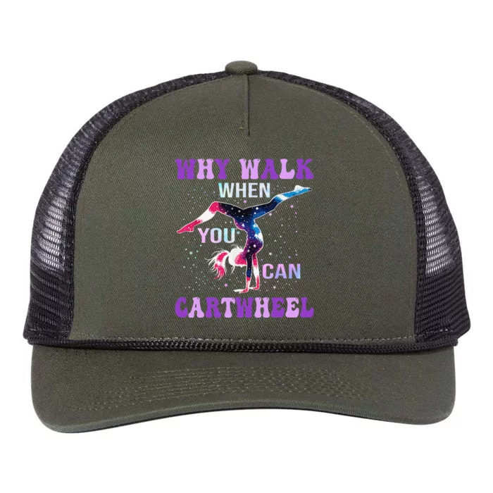 Why Walk When You Can Cartwheel Cute Gymnastics Women Gift Retro Rope Trucker Hat Cap