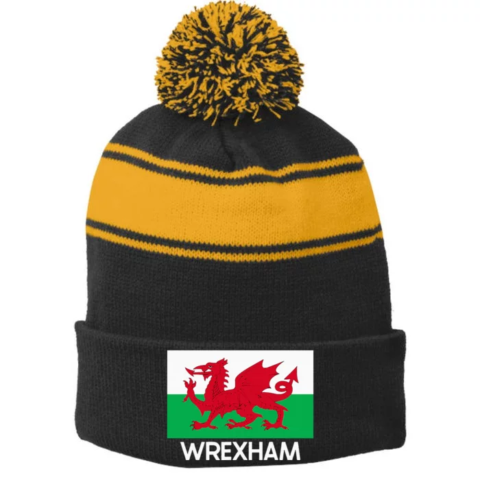 W.R.E.X.H.A.M Wales Welsh Flag Baner Y Ddraig Goch Stripe Pom Pom Beanie