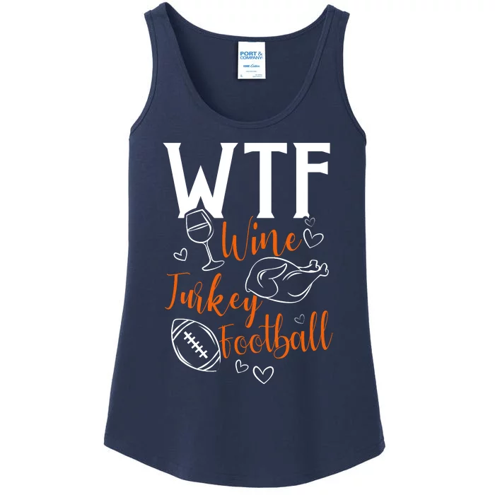 Wo Wtf Wine Turkey Football Funny Thanksgiving Ladies Essential Tank