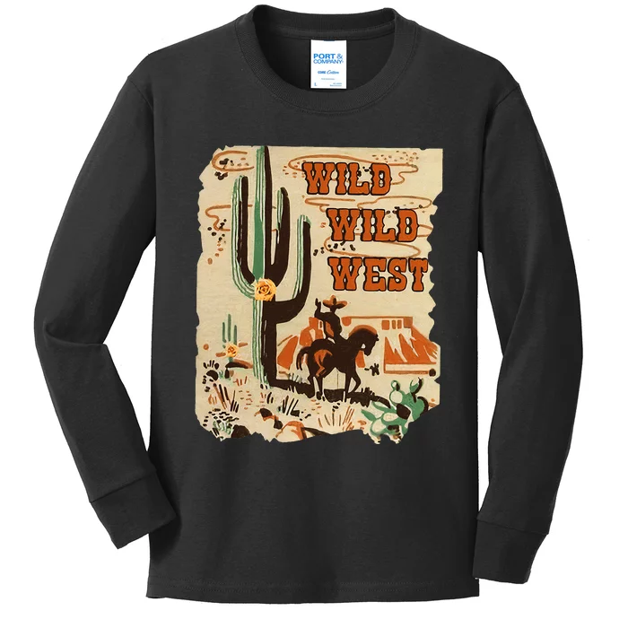 Wild Wild West Western Life Southwest Desert Vibes Cactus Kids Long Sleeve Shirt